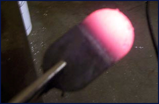 Shown is the sample after heating several seconds.
